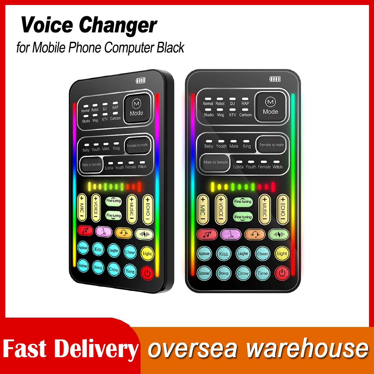 Voice Changer ABS Handheld Portable Sound Disguiser with 8 Sound Effects K7