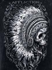 AFFLICTION Men’s T-shirt APACHE BLACK LAVA Indian Skull Motorcycle Biker S-4XL