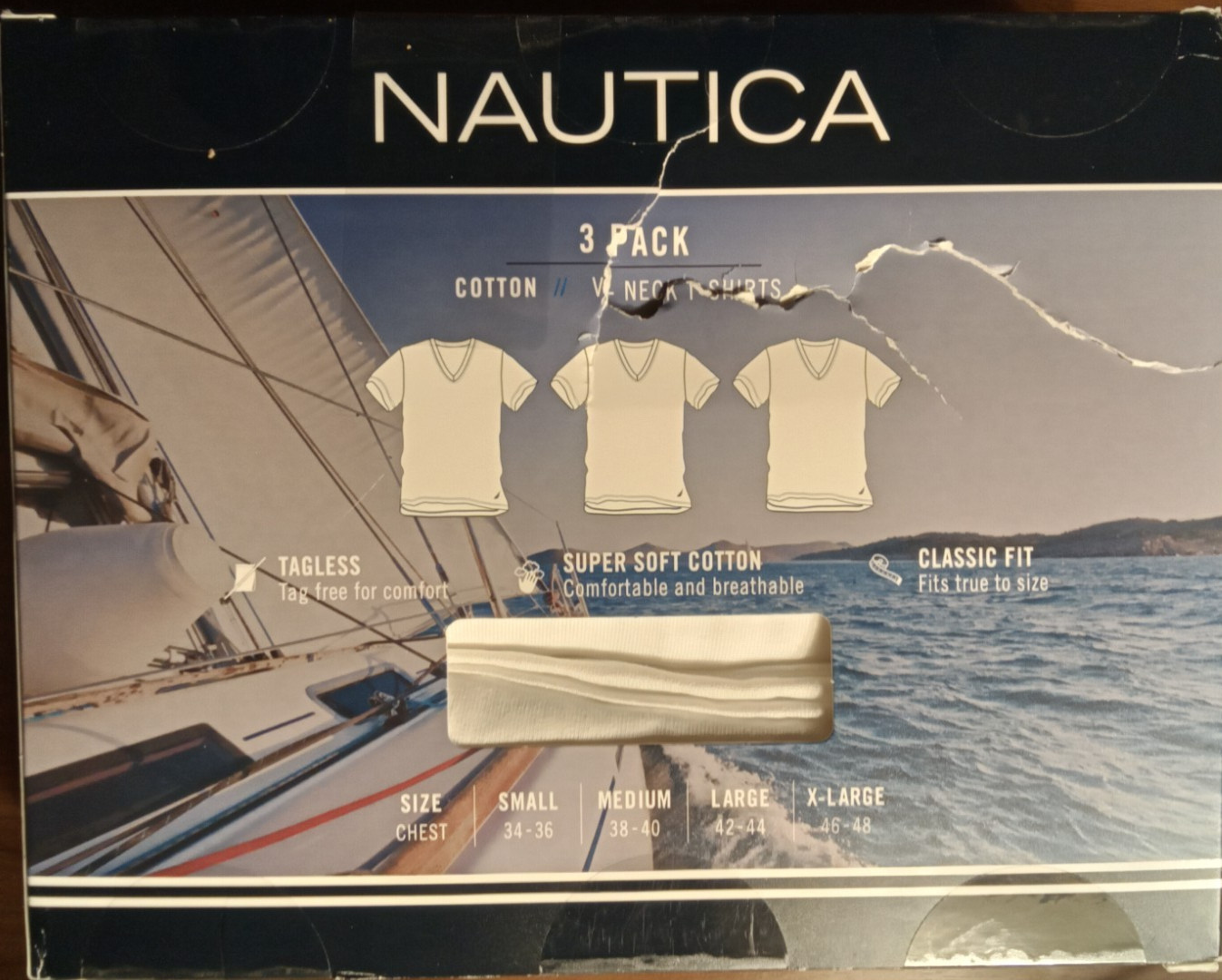 Nautica Cotton V-Neck T-Shirts • 3 Pack White • Men's "S" 34-36 gallery