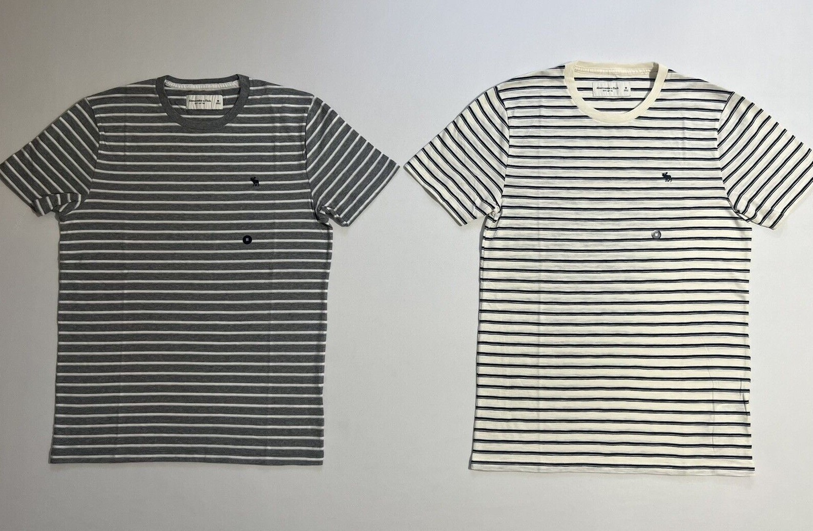Abercrombie & Fitch Men's Striped Crew Neck A&F Logo T-Shirt Tee XS S M L XL XXL gallery