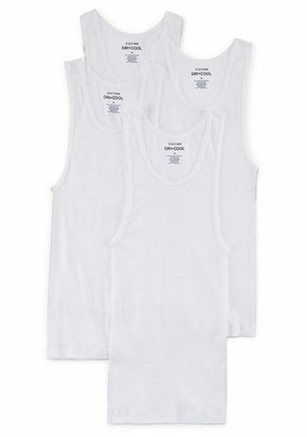 Stafford 4-Pack Men's Dry+Cool Blended Cotton Ribbed Tank Top A-Shirts White gallery