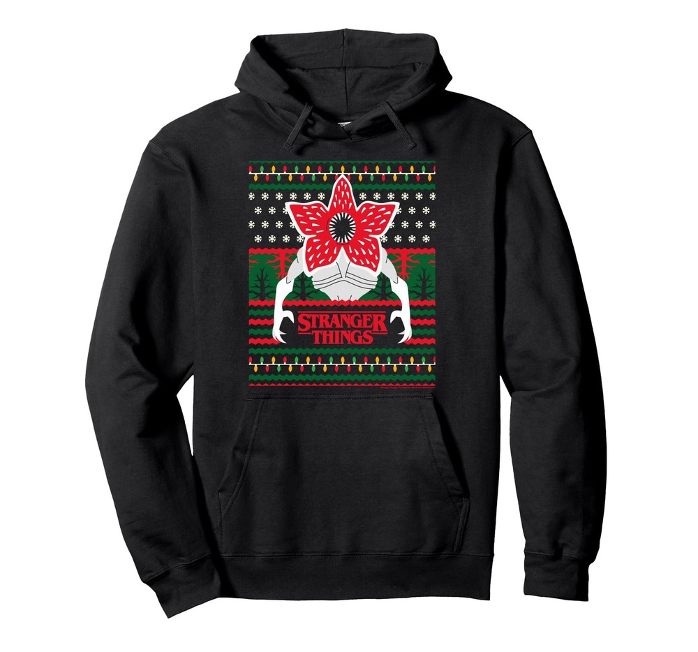 Christmas Pattern Demogorgon Pullover Hoodie, Unisex for Adults, Black, S