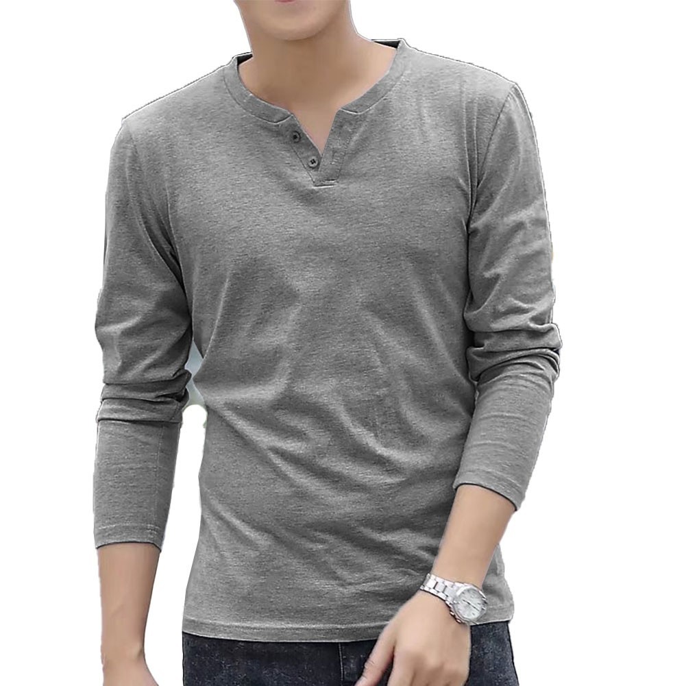 Stylish Men's Button V Neck Henley T Shirt Slim Bottoming Tops Long Sleeve gallery
