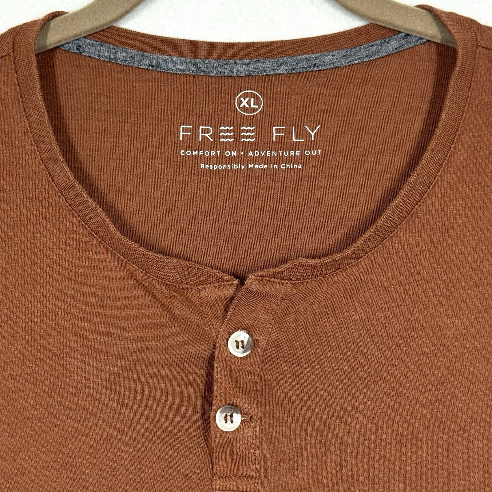 Free Fly Shirt Mens XL Henley Bamboo Blend Long Sleeve Rust Brown Minimalist gallery