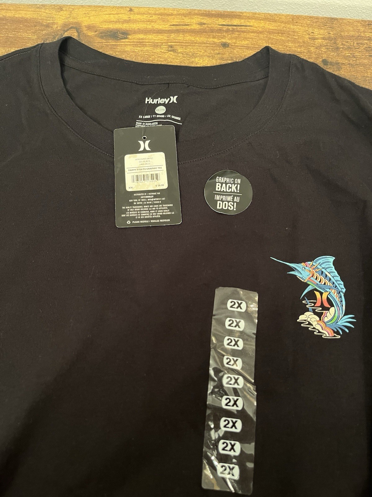 Hurley NWT Black Everyday Washed Trippy Marlin Fish Graphic T-Shirt Size XXL gallery