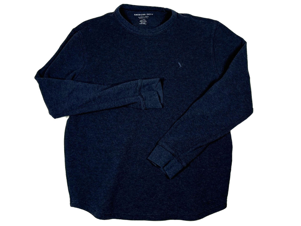American Eagle Thermal Shirt Men Medium Navy Super Soft Waffle Knit Layer