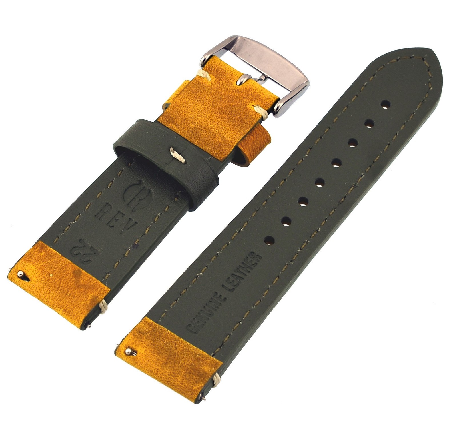 Genuine Crazy Horse Dual Color Leather Strap Watch Replacement Band - Golden ... gallery