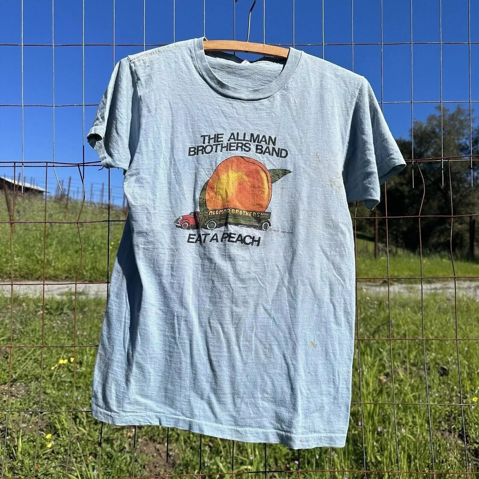 Rare 1970s 70s The Allman Brothers Eat A Peach Light Blue T shirt gallery