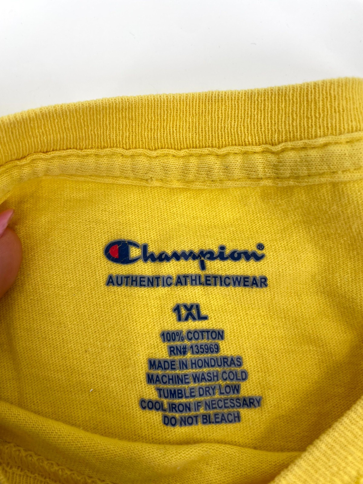 Champion T-Shirt Mens 1XL Yellow Spellout Logo Cotton Drop Shoulder Casual Wear gallery