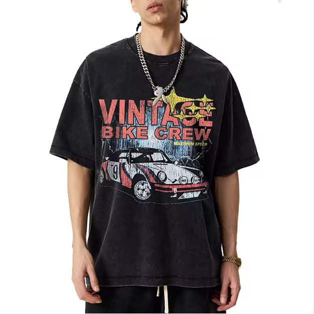 Bike Crew Graphic Tee Drop Shoulder T-Shirt Drift Racing Harajuku Grunge Top