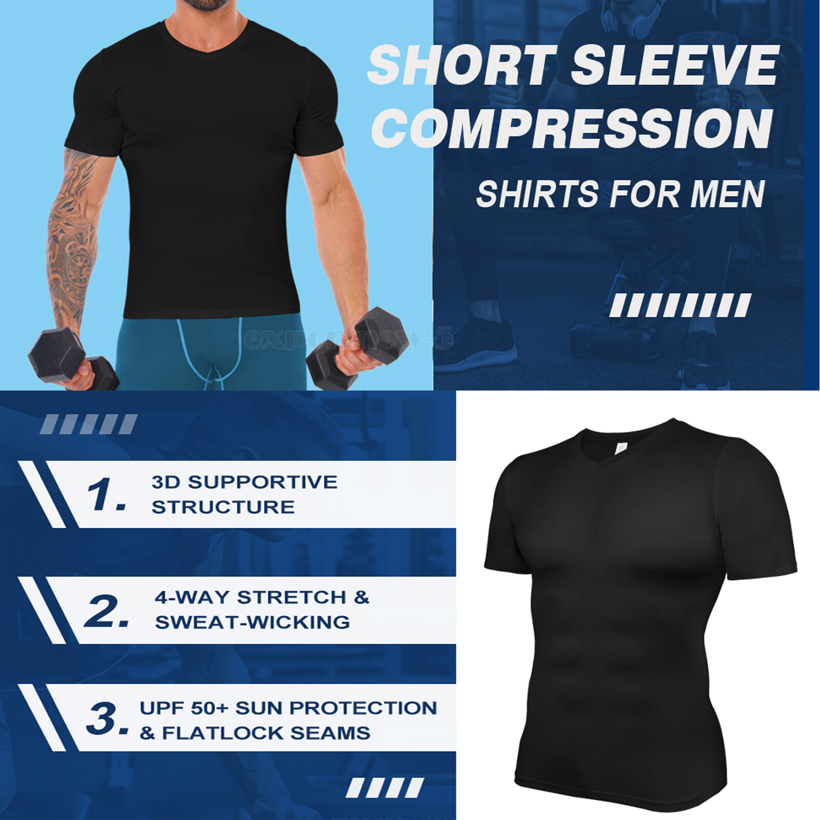 Men's V-neck T-shirts Compression Quick Dry Bodybuilding Muscle Short Sleeve Tee gallery