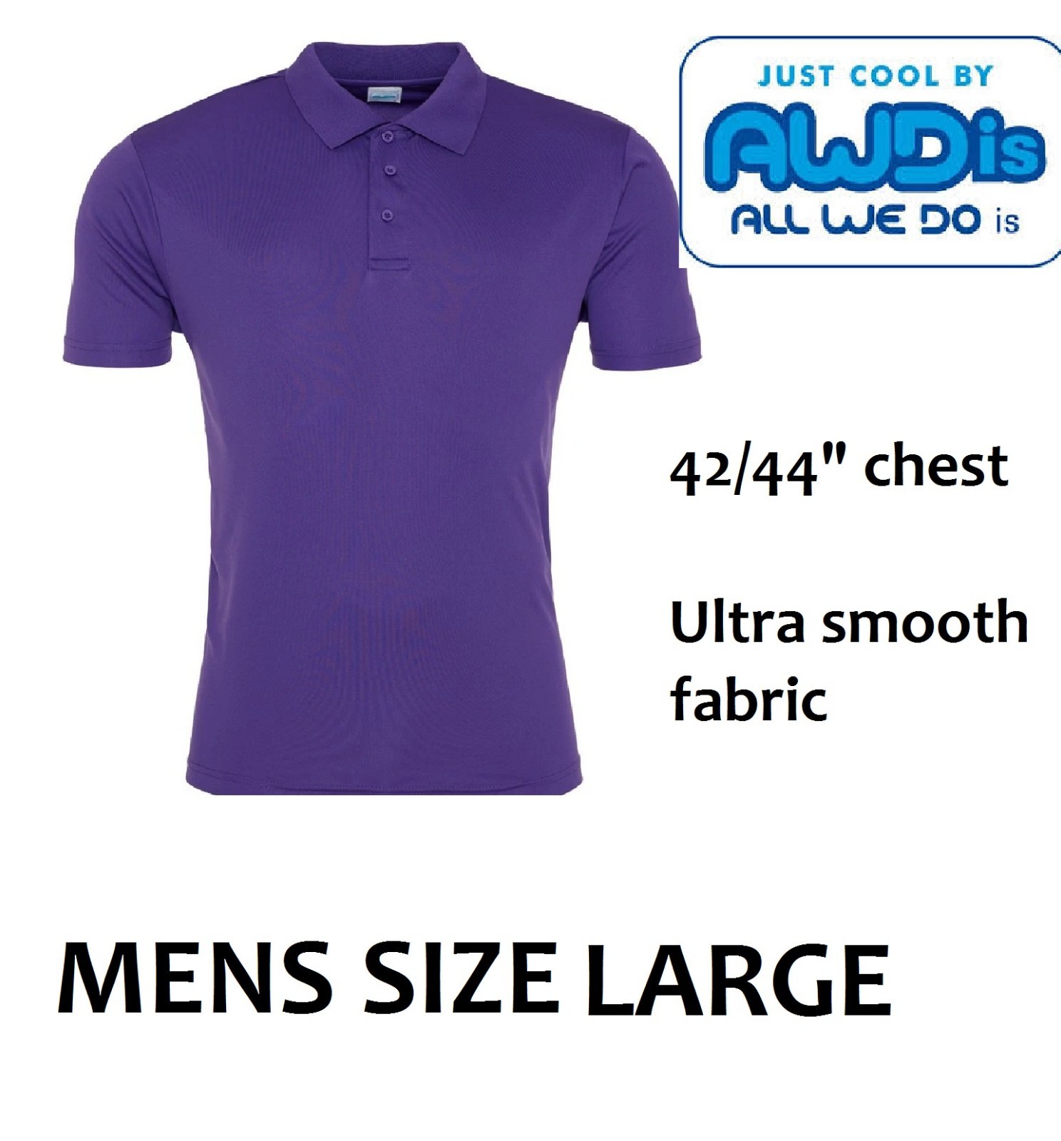 Mens polo shirt Size Large 42/44" chest Purple Just Cool AWDIS Style JC021, NEW gallery