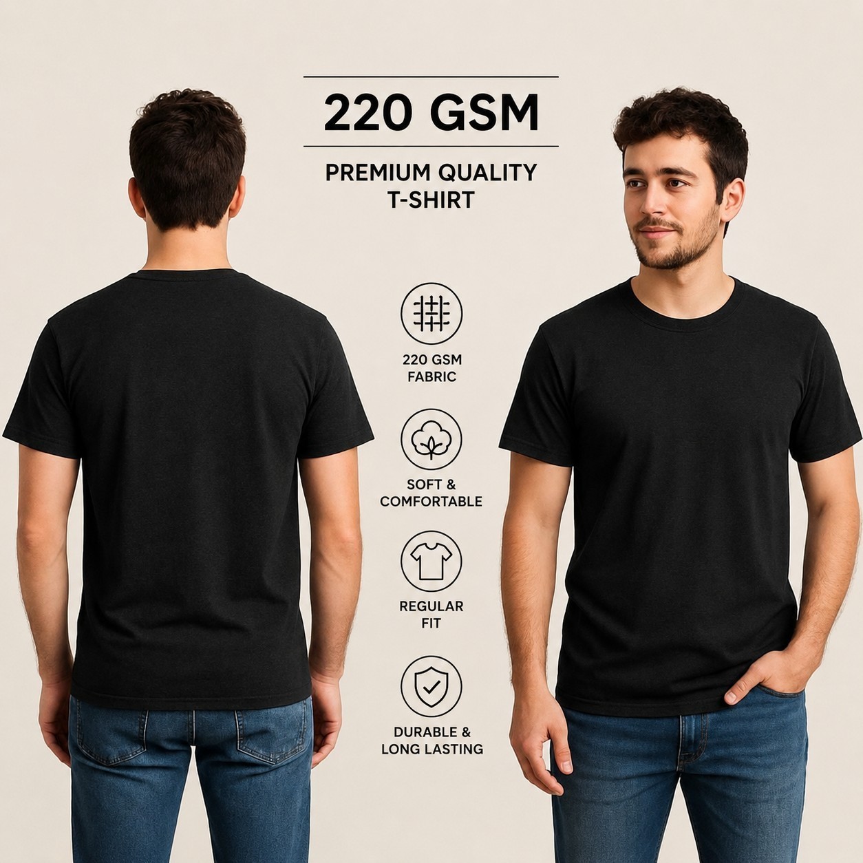 Men's 6 Pack Black Crew Neck T-Shirts Regular Fit 220 GSM Casual Tees small-XL gallery