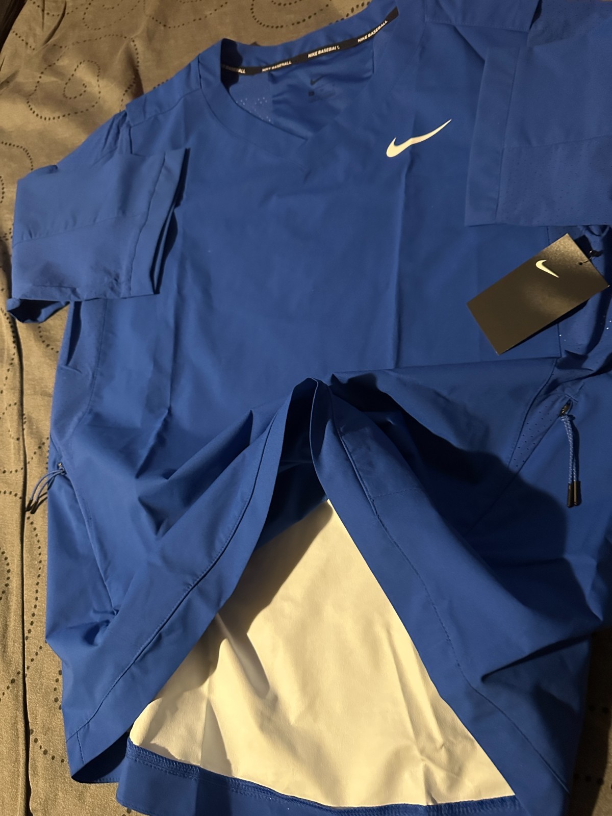 NIKE BASEBALL TRAINING #493 BLUE V COLLAR COOL ZONED S/S SHIRT SIZE M MEN $85.00