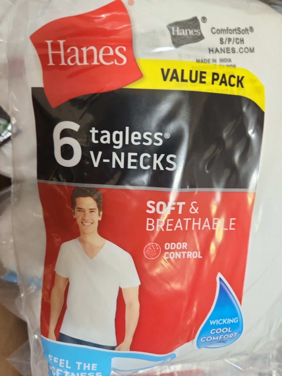 Hanes Men's tagless V-Necks T-Shirts White 6 Pack Size S (34-36") gallery
