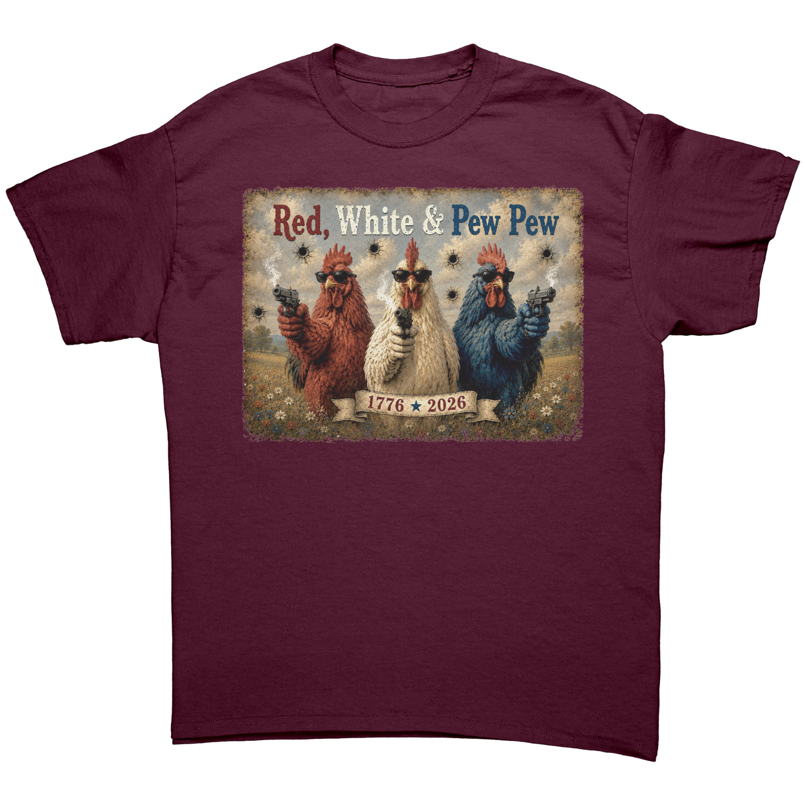 Patriotic Red White & Pew Pew Tshirt July 4th Funny Sarcastic Chicken Tee gallery