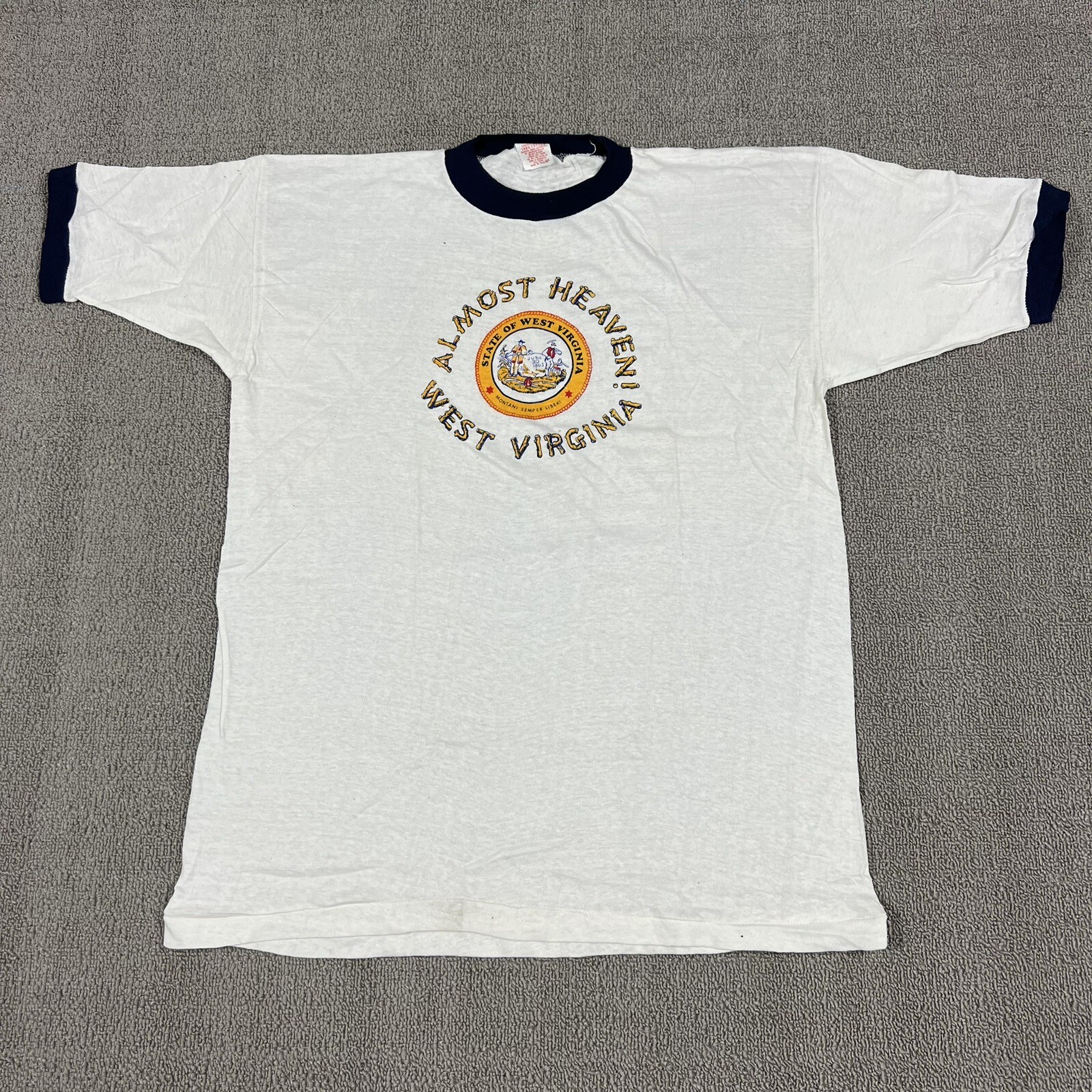 Vintage 70's West Virginia Almost Heaven T Shirt Single Stitch Ringer Men's NOS gallery
