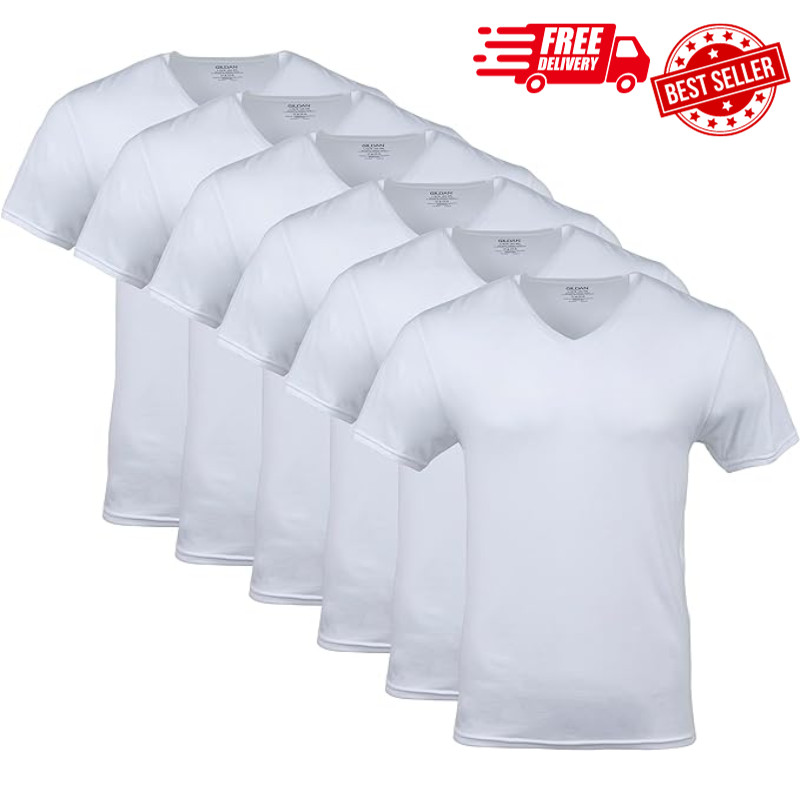 Gildan Men’s V-Neck T-Shirts, Multipack, White (6-Pack), Large SHIPS FREE