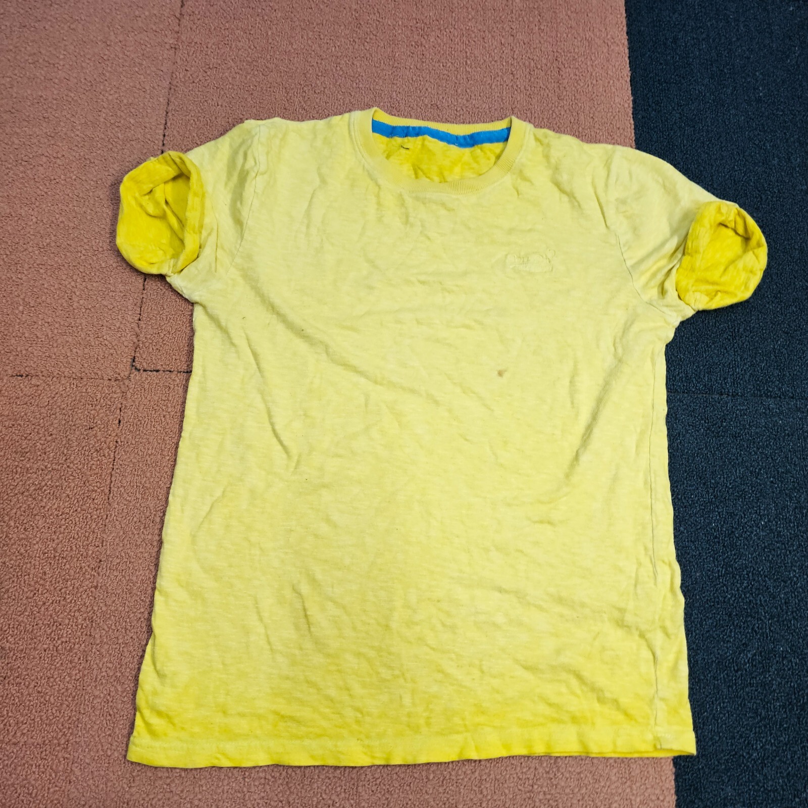 Stains* Superdry Shirt Medium Neon Yellow The Orange Label T-Shirt Mens Roll U9
