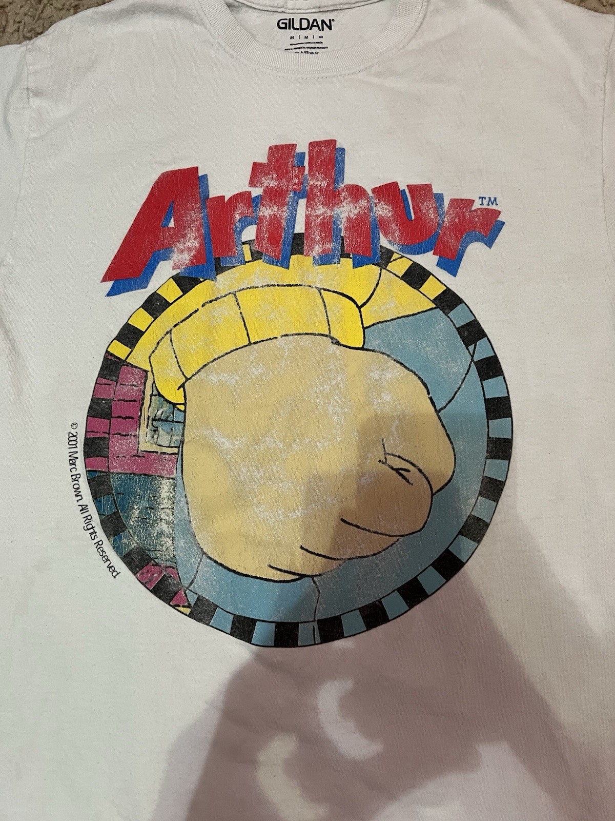 Vintage 2001 Arthur Fist T-shirt Medium Cartoon Tv Show Meme White Grahpic Tee. gallery