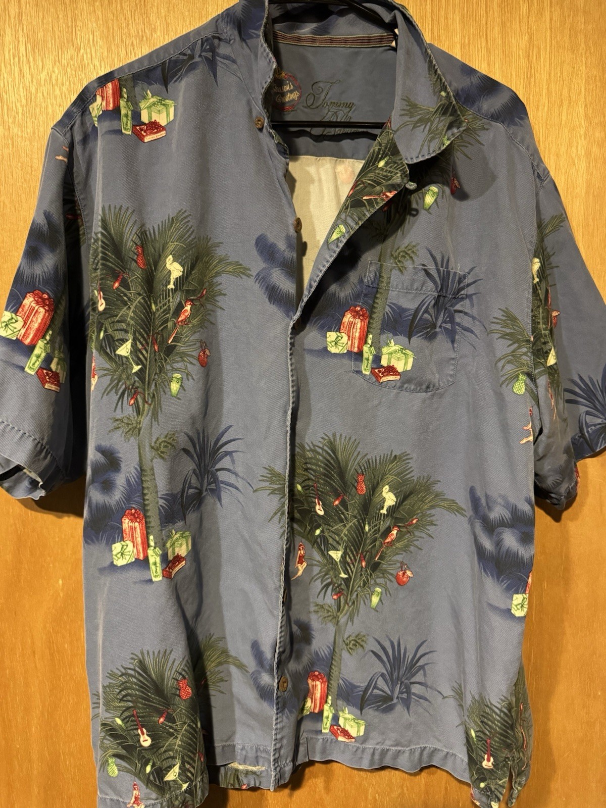 TOMMY BAHAMA CHRISTMAS PALM TREES XL 84% SILK/Wool HAWAIIAN SHIRT  (O1)