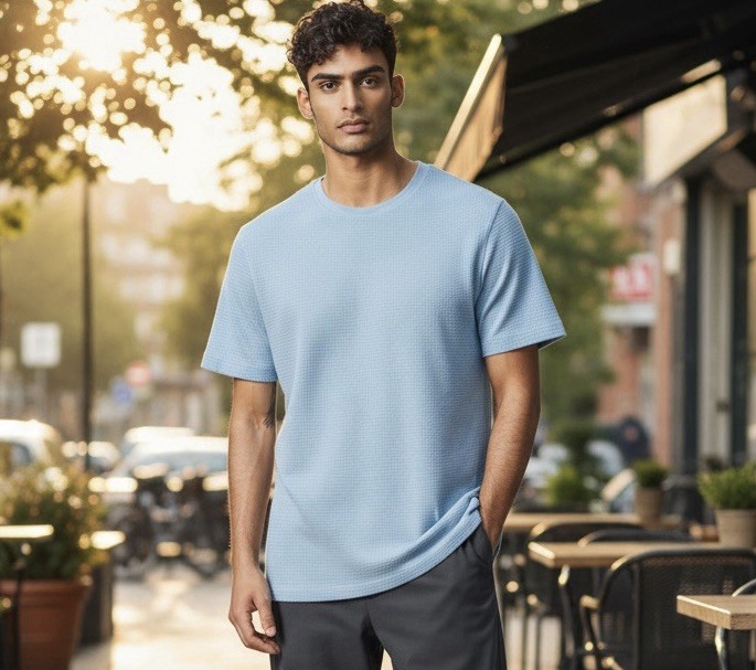 Ted Baker Men’s Curly Textured T Shirt Blue Basketweave Pullover Size 6 2XL US