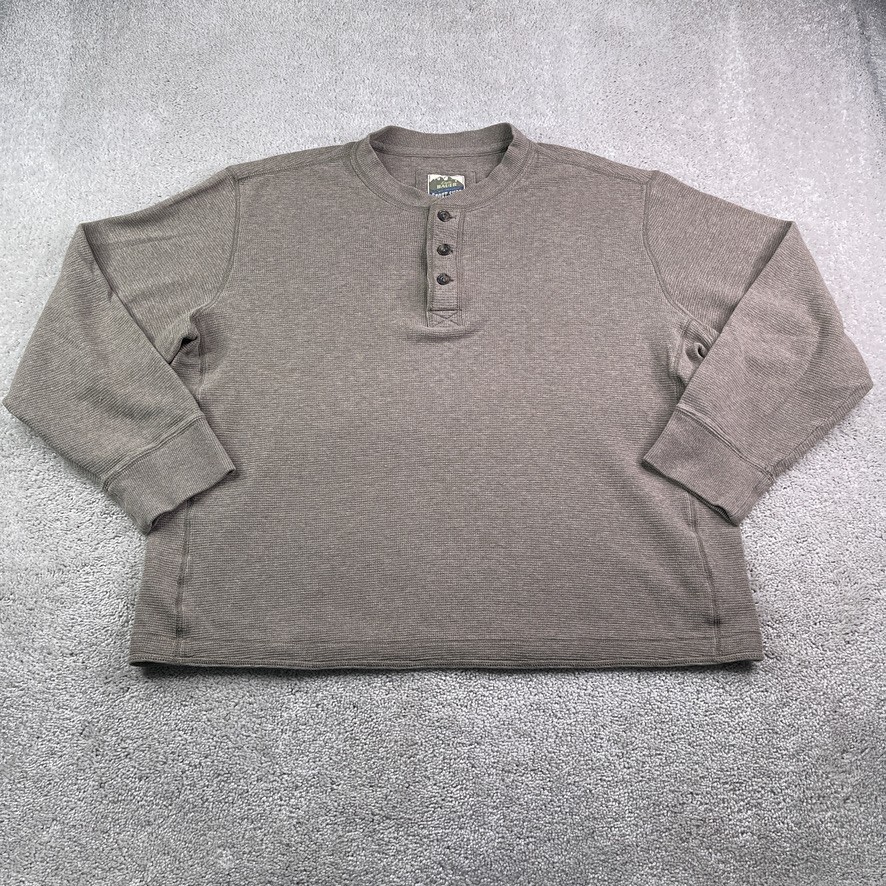 Eddie Bauer Shirt Mens 2XL XXL Brown Thermal Waffle Knit Grid Henley Outdoors