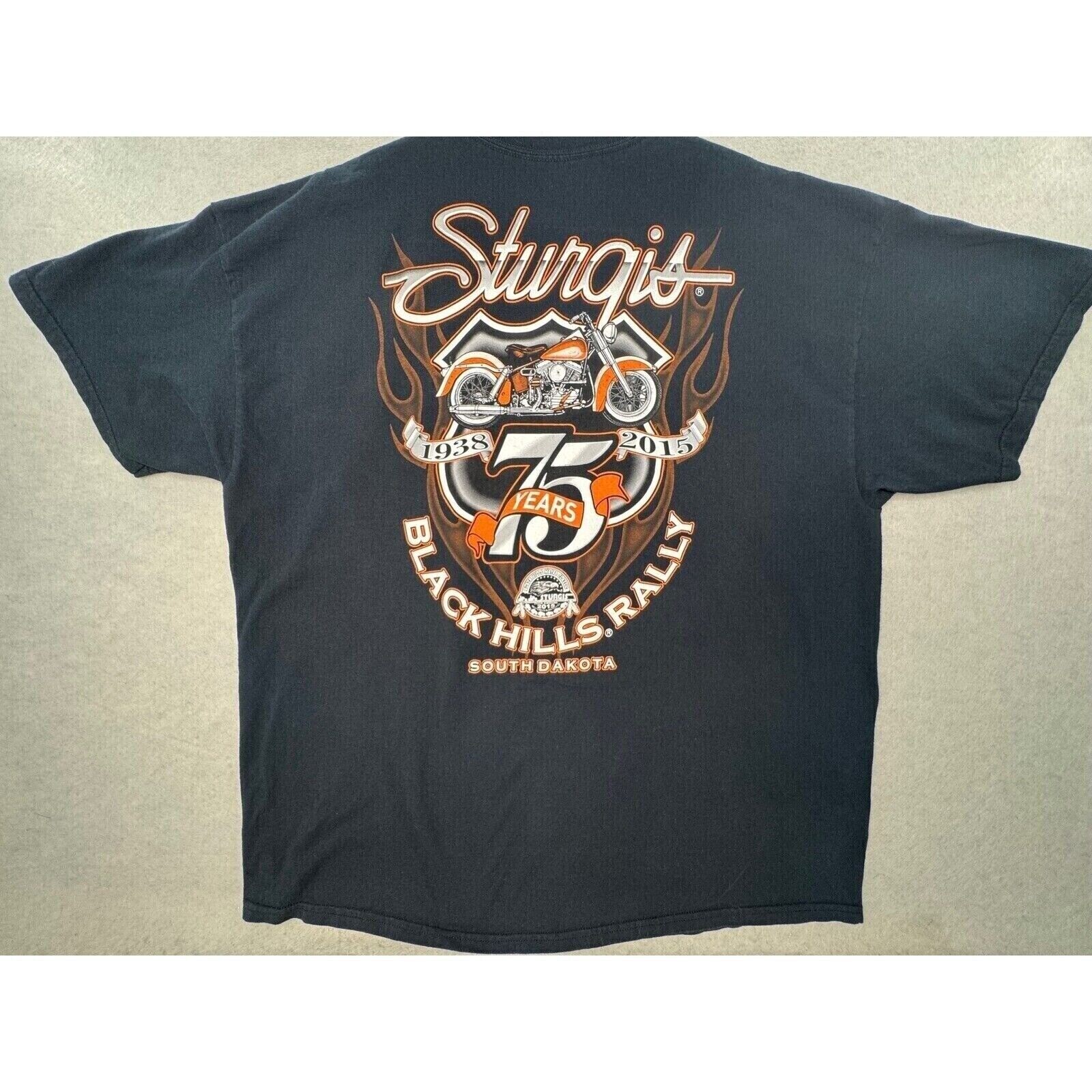 75TH ANNIVERSARY 2015 STURGIS BLACK HILLS RALLY T-SHIRT Black SIZE 2X gallery