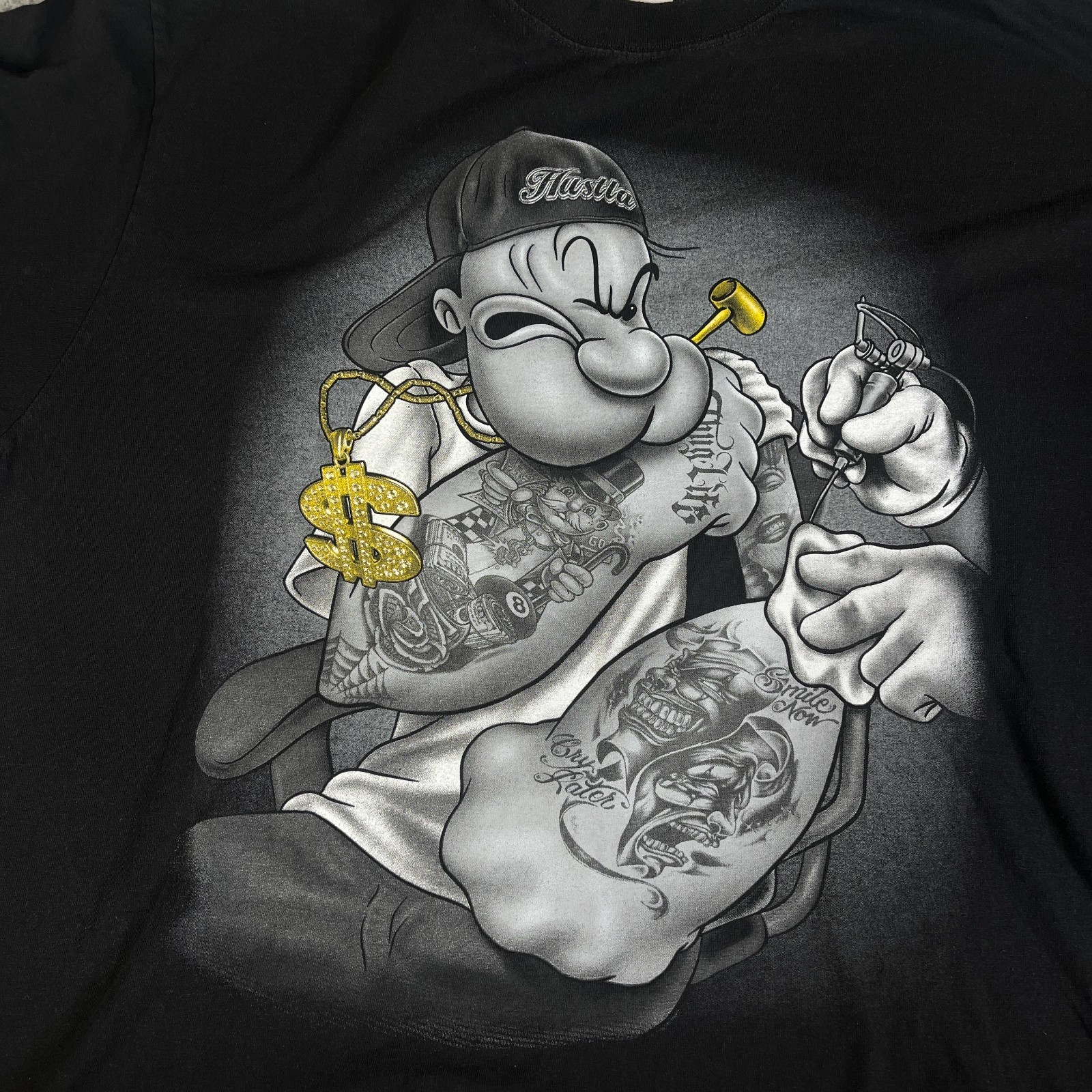 Vintage Tattoo Popeye T Shirt 2XL Black Y2K Bling Punk Emo Goth Grunge Gangster gallery