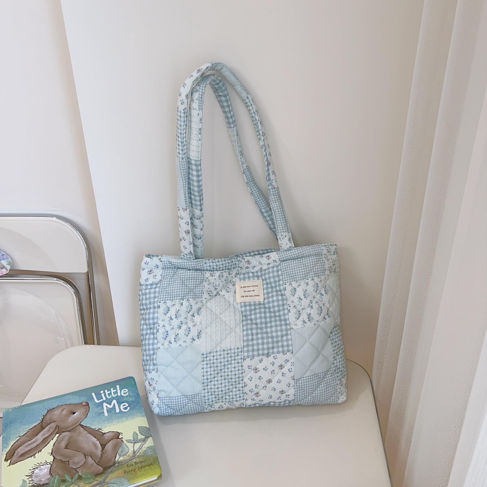 Floral Quilted Tote Bag with Zipper Lightweight Reusable for Women Cotton Sho... gallery