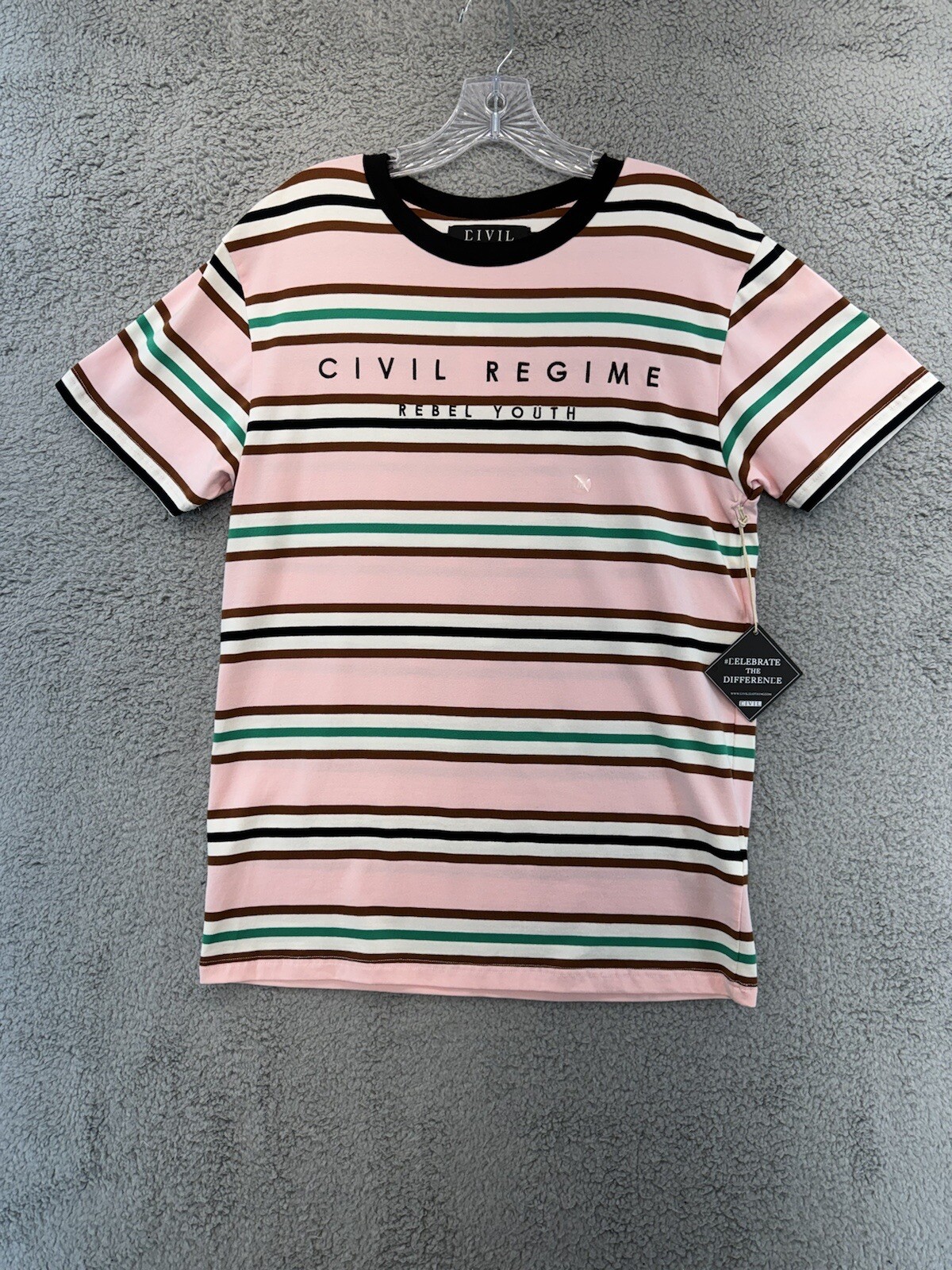 Civil Regime Striped T-Shirt Pink Men’s Sz M Trendy Crew Neck Streetwear New