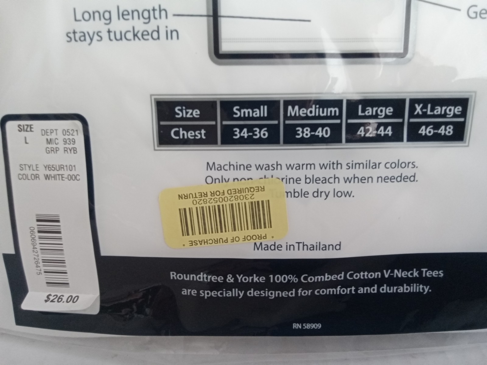 Roundtree & Yorke V Neck T Shirt 3 Pack Size Large Mens 100% Combed Cotton New gallery