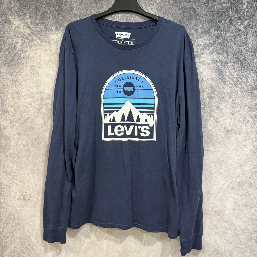 Levi Men’s Classic Fit Long Sleeve Graphic Logo T-Shirt Navy Size XL