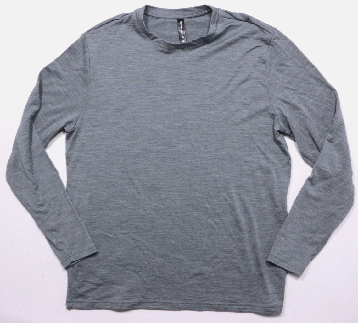 Merino Protect Long Sleeve Tee Mens M Gray Green Base Layer Crew Neck 100% Wool