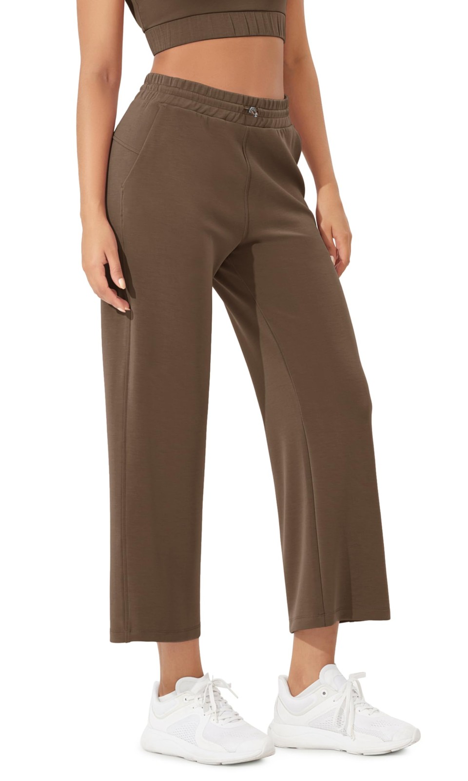 Women’s Modal Soft Wide Leg Cropped Pants with Pockets Adjustable Shockcord H…