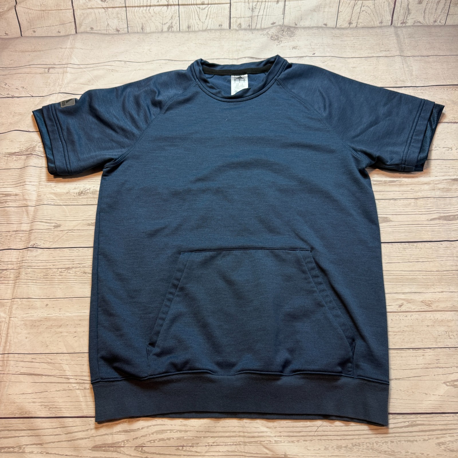 Adidas Short‑Sleeve Hoodie Kangaroo Pocket Pullover T‑Shirt Blue Men’s Size M