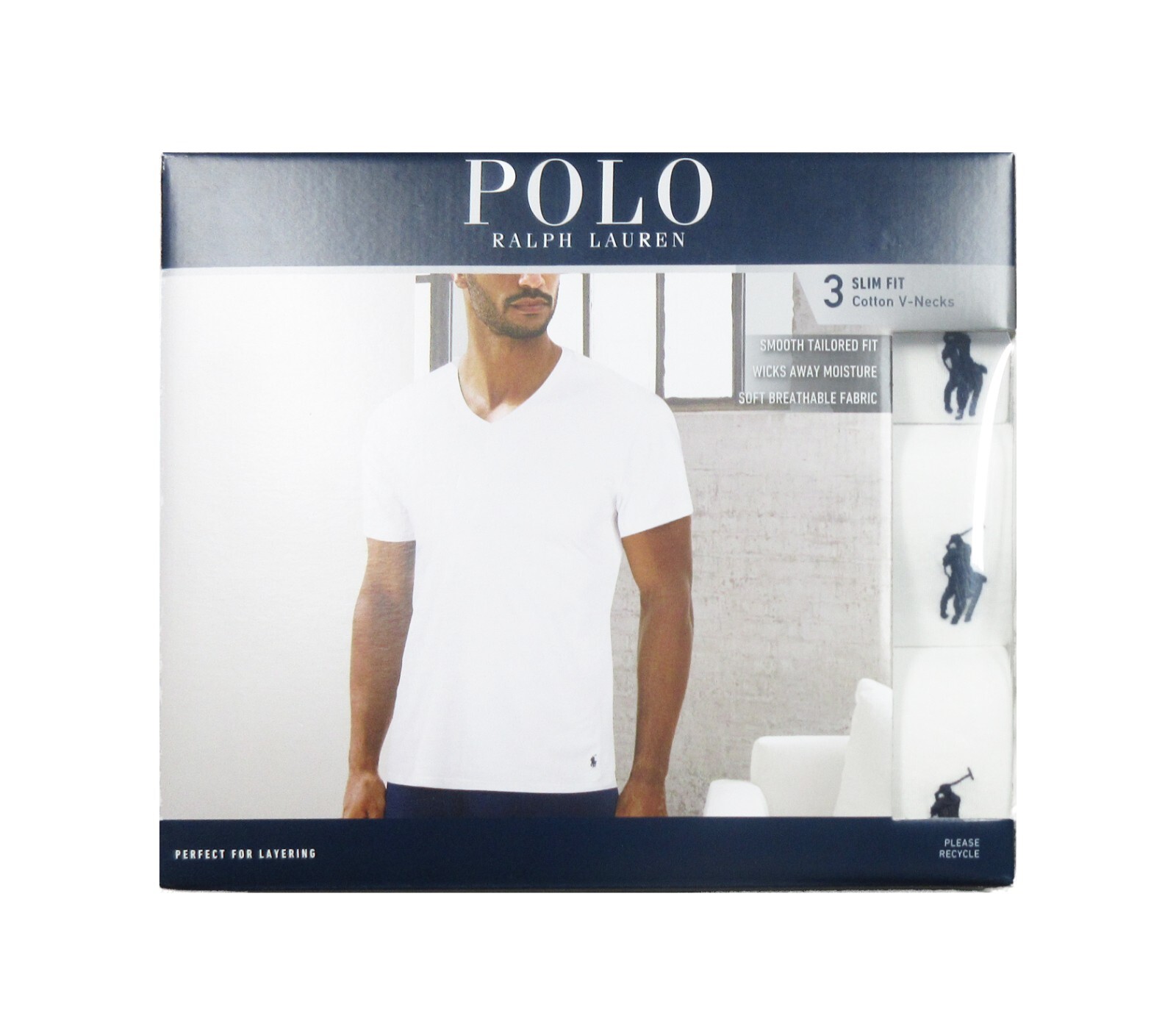 Polo Ralph Lauren Men's White Slim Fit V-Neck 3 Pack T-Shirts gallery