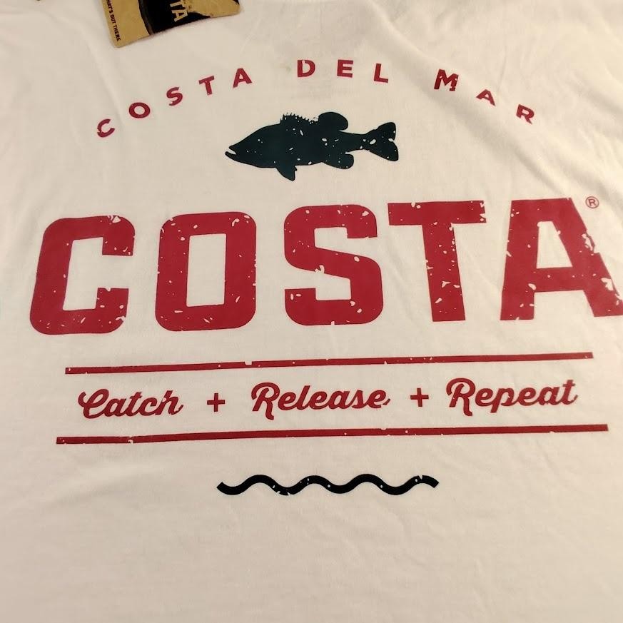 Costa Del Mar Shirt Mens XL White Tagless Crew Neck Catch Release Graphic gallery