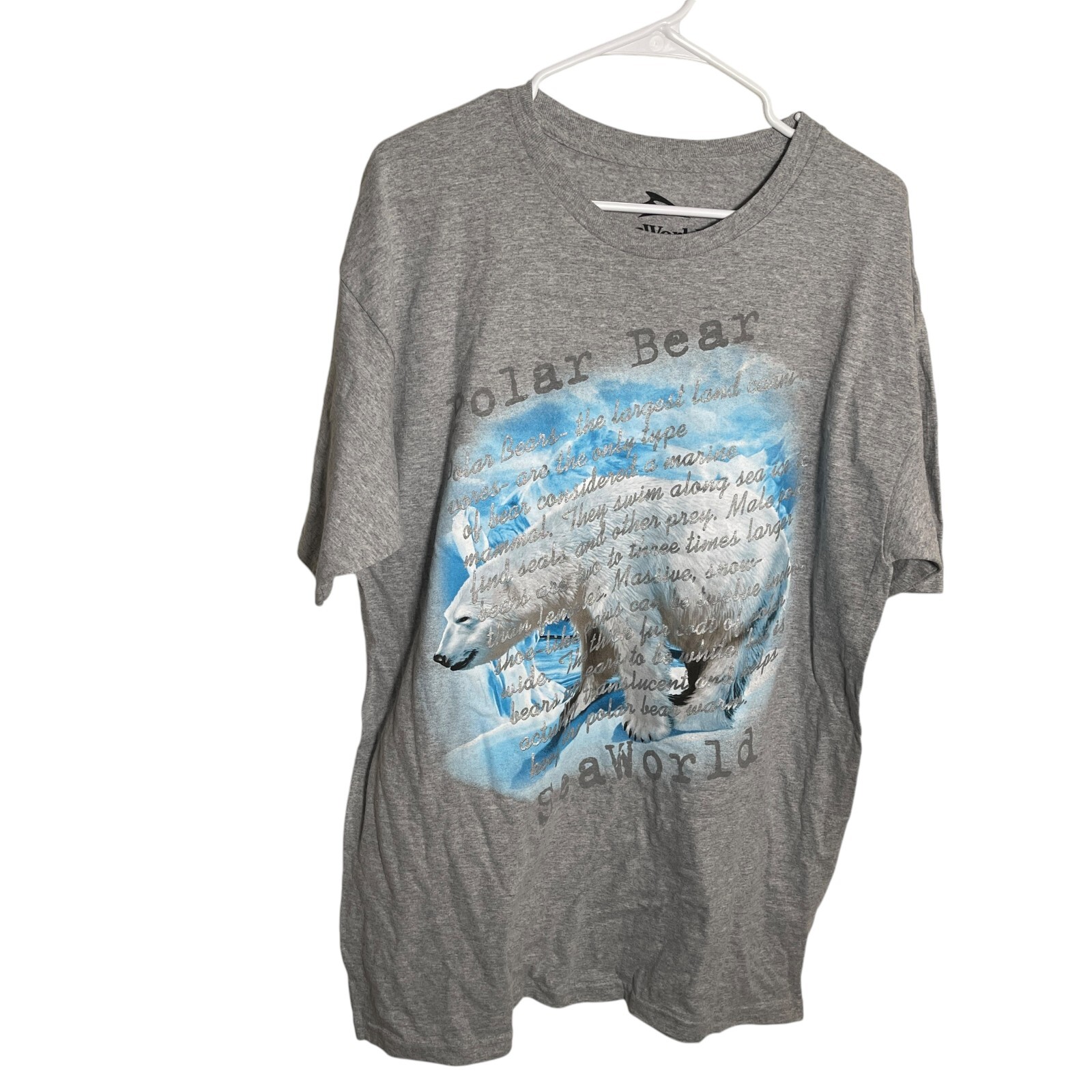 Sea World Polar Bear T-Shirt Men's Large Gray Graphic Crew Neck Short Sleeve Top gallery
