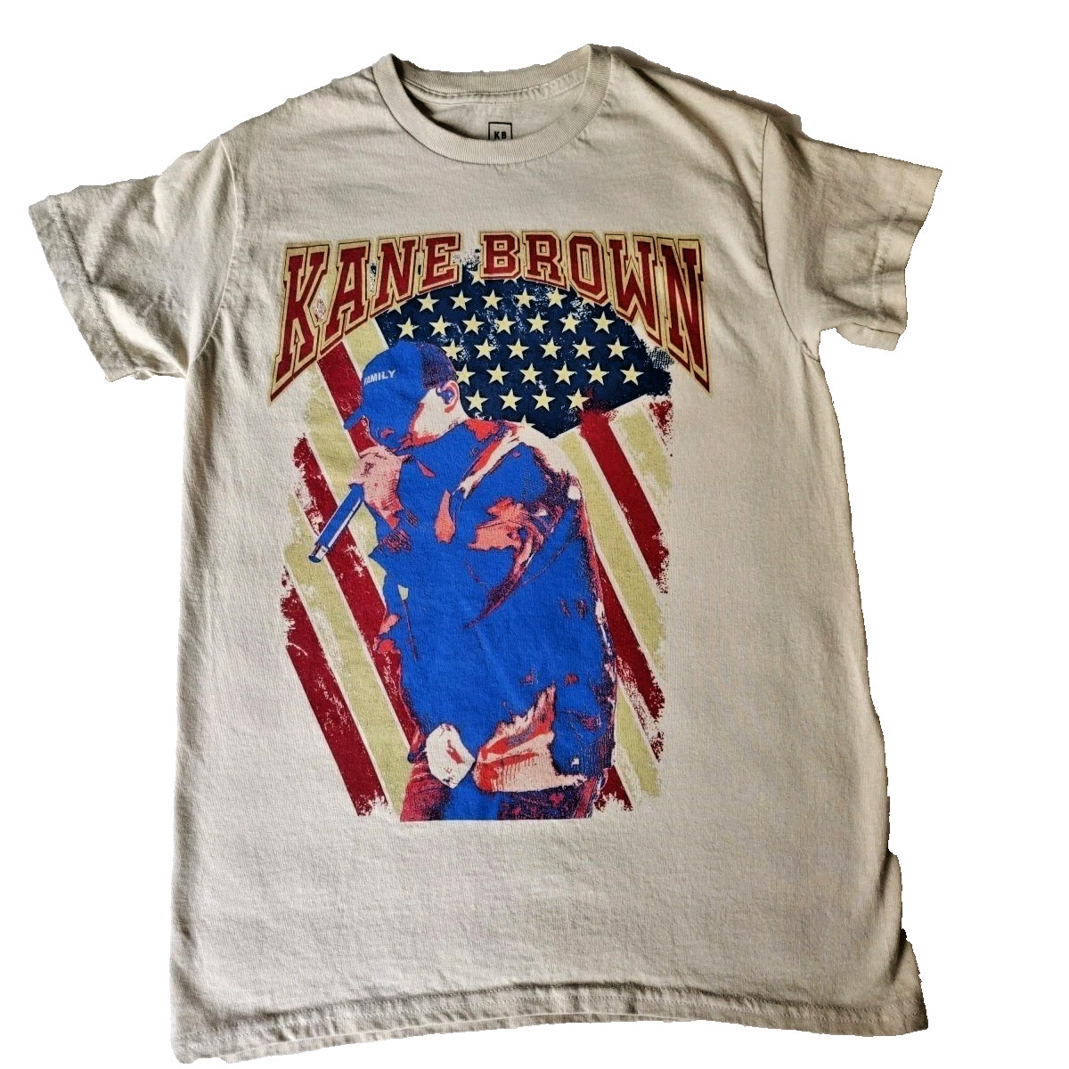 Kane Brown Print T-Shirt Crew Neck Short Sleeve Sand Small Concert USA Patriotic gallery