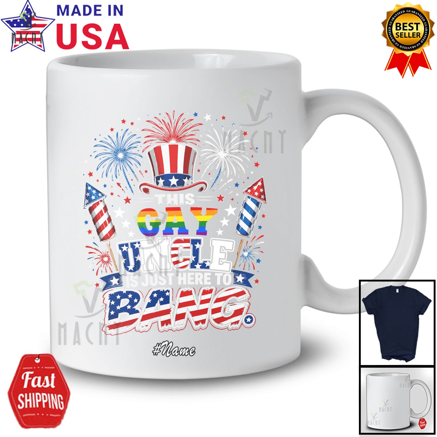 Custom Name Gay Uncle Here To Bang; 4th July Firecrackers; LGBTQ Patriotic Shirt gallery