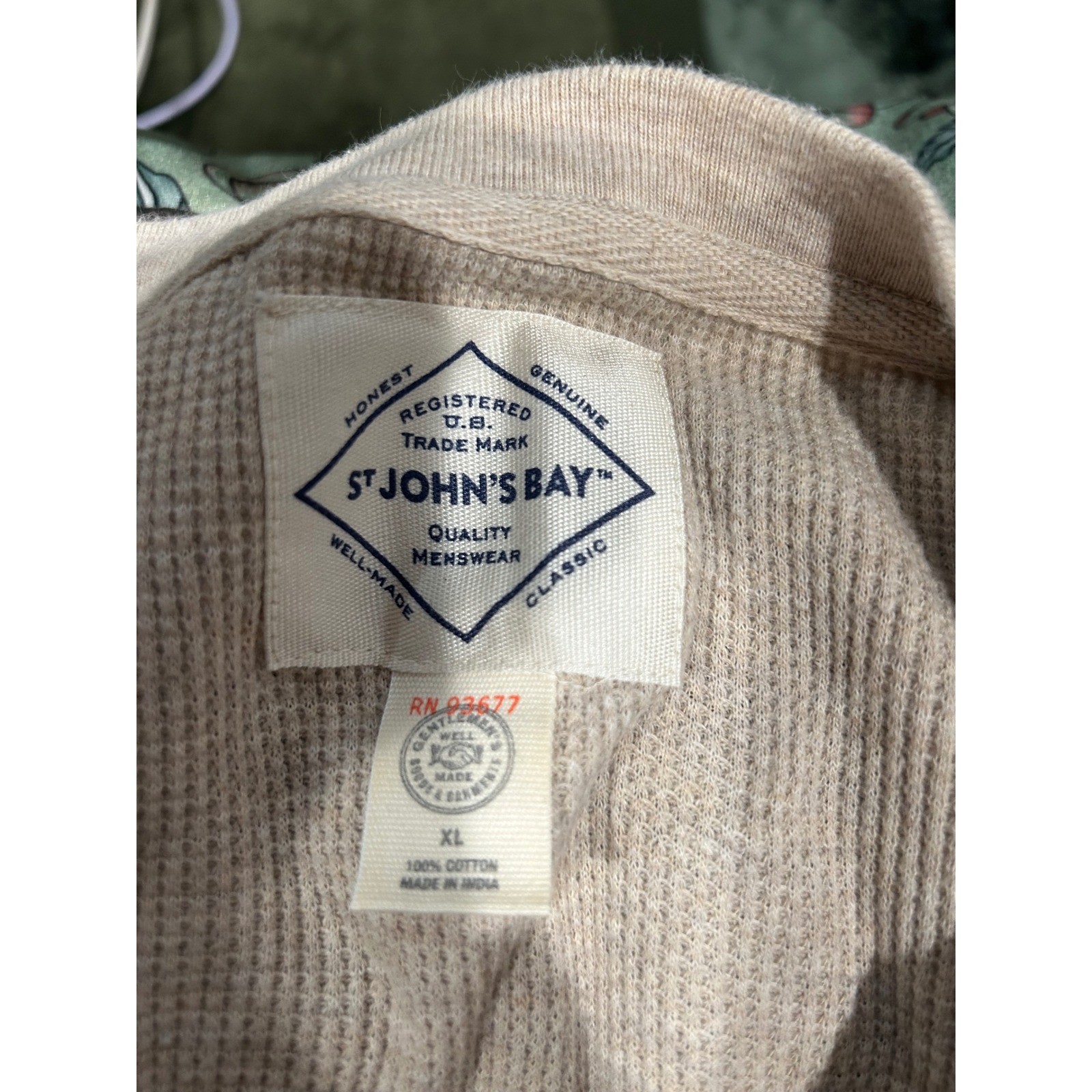 St Johns Bay Mens XL Oatmeal Waffle Knit Henley Thermal Long Sleeve Cotton Shirt gallery