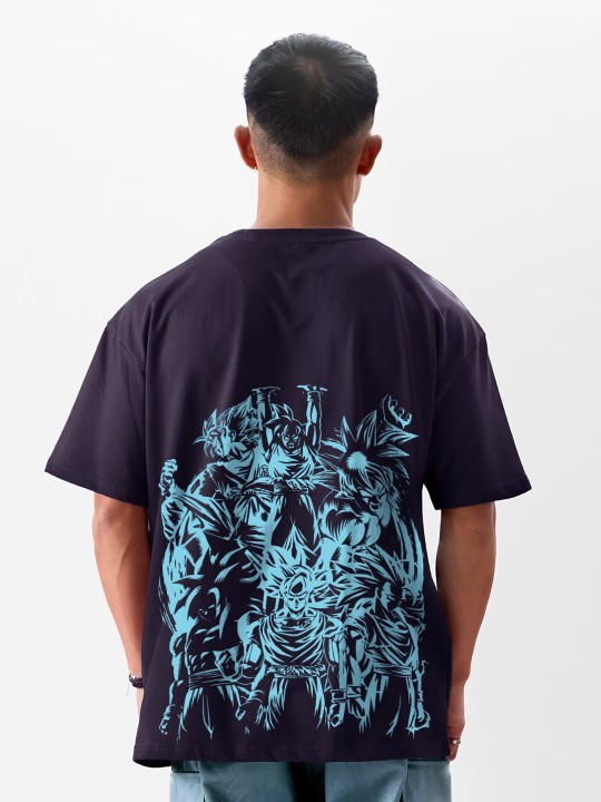 Men Anime Oversized Graphic Goku Printed Drop Shoulder Sleeves Cotton T-shirt