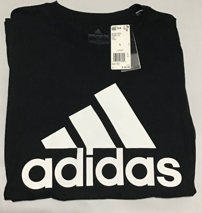 adidas Black T-Shirt Basic BOS Tee Men's Sz Large 3 Stripes Logo Athletic NWT gallery