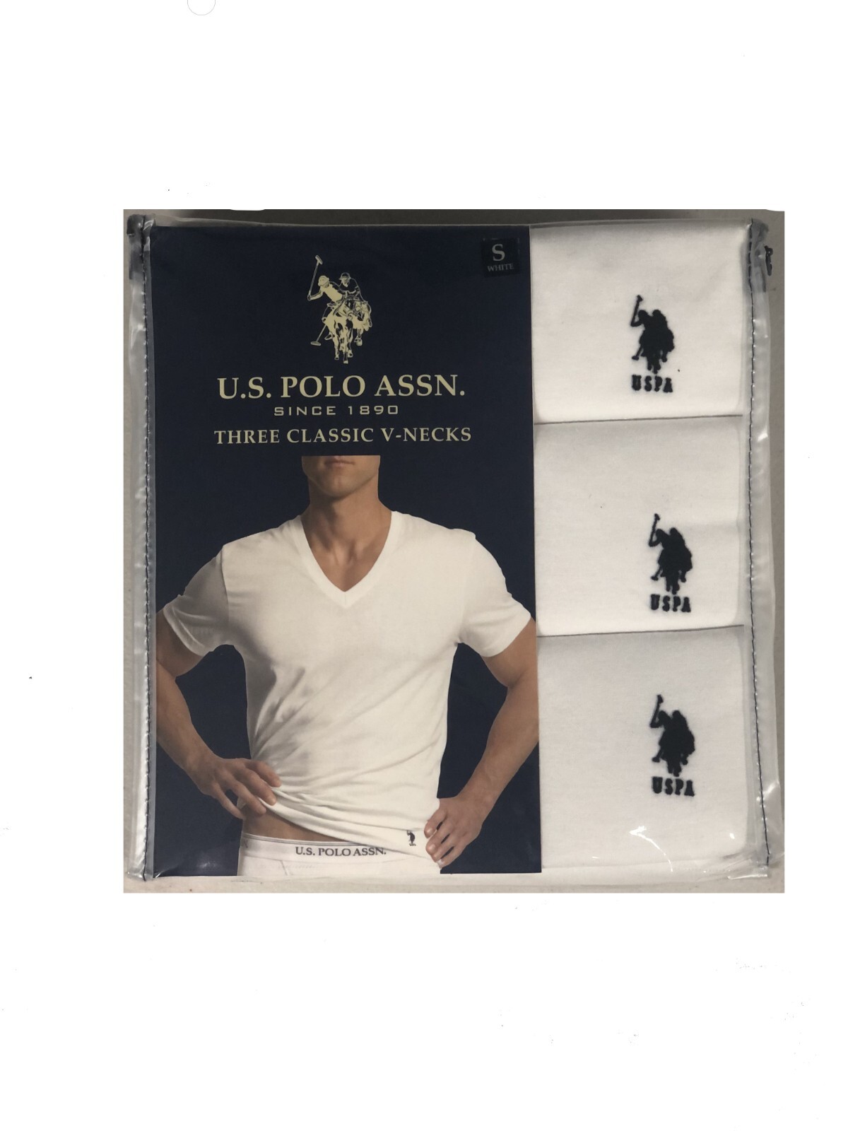 Box U.S. Polo Assn Classic NEW Small White  3-Pack Mens V Neck T-Shirts Tee Logo