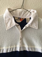 1970’s VAN CORT, Men’s Retro Style Collared Shirt, Terry Cloth, Navy/Ivory, L.