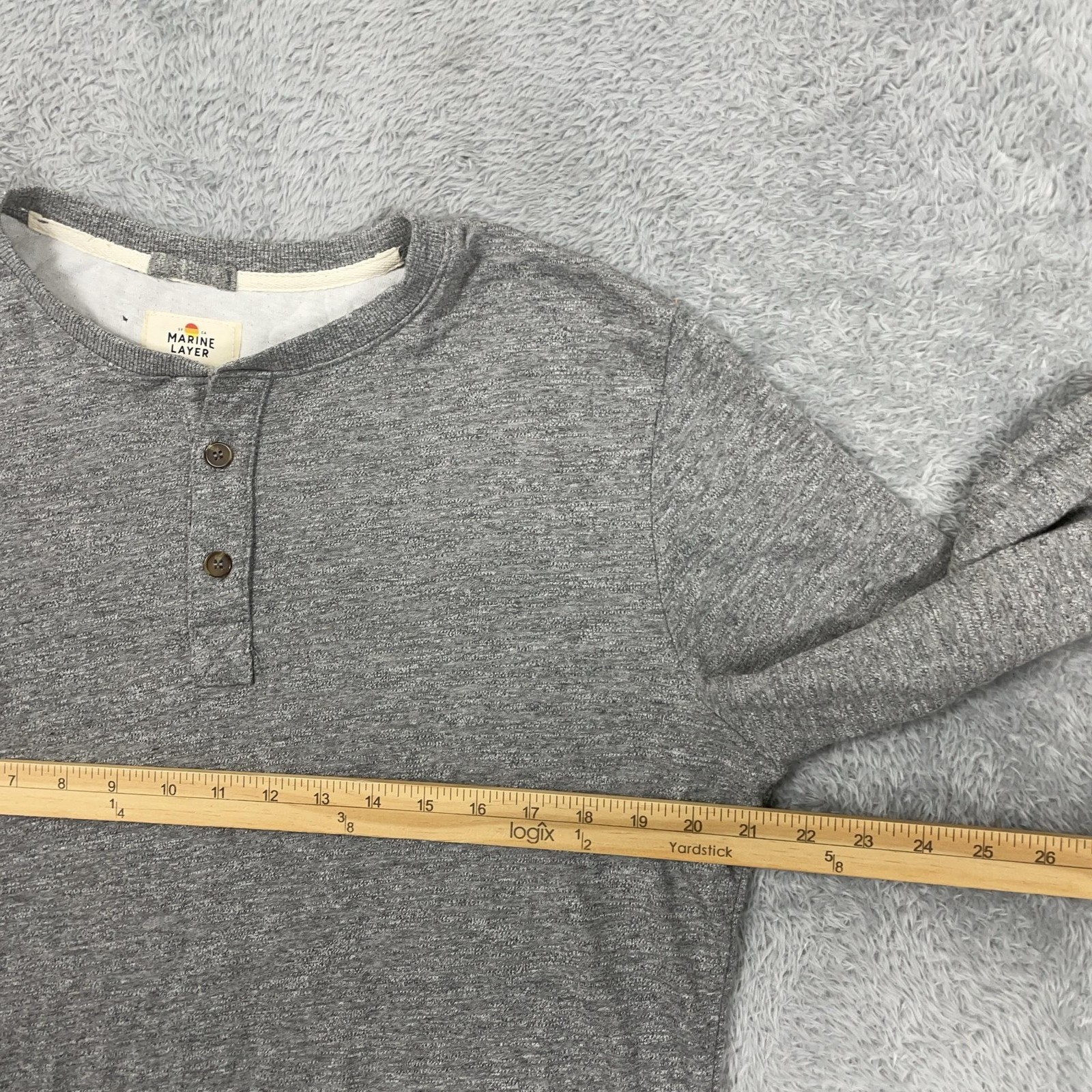 Marine Layer Henley Shirt Mens Large Gray Long Sleeve Viscose Blend Knit gallery