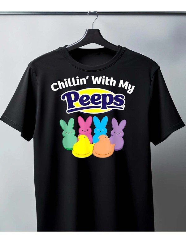 Chillin With My Peeps Funny Easter Bunny Graphic T-Shirt Spring Holiday Tee gallery