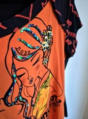 Graphic Tee Orange Summer Sequined Pullover Top English Grammar Theme Size L