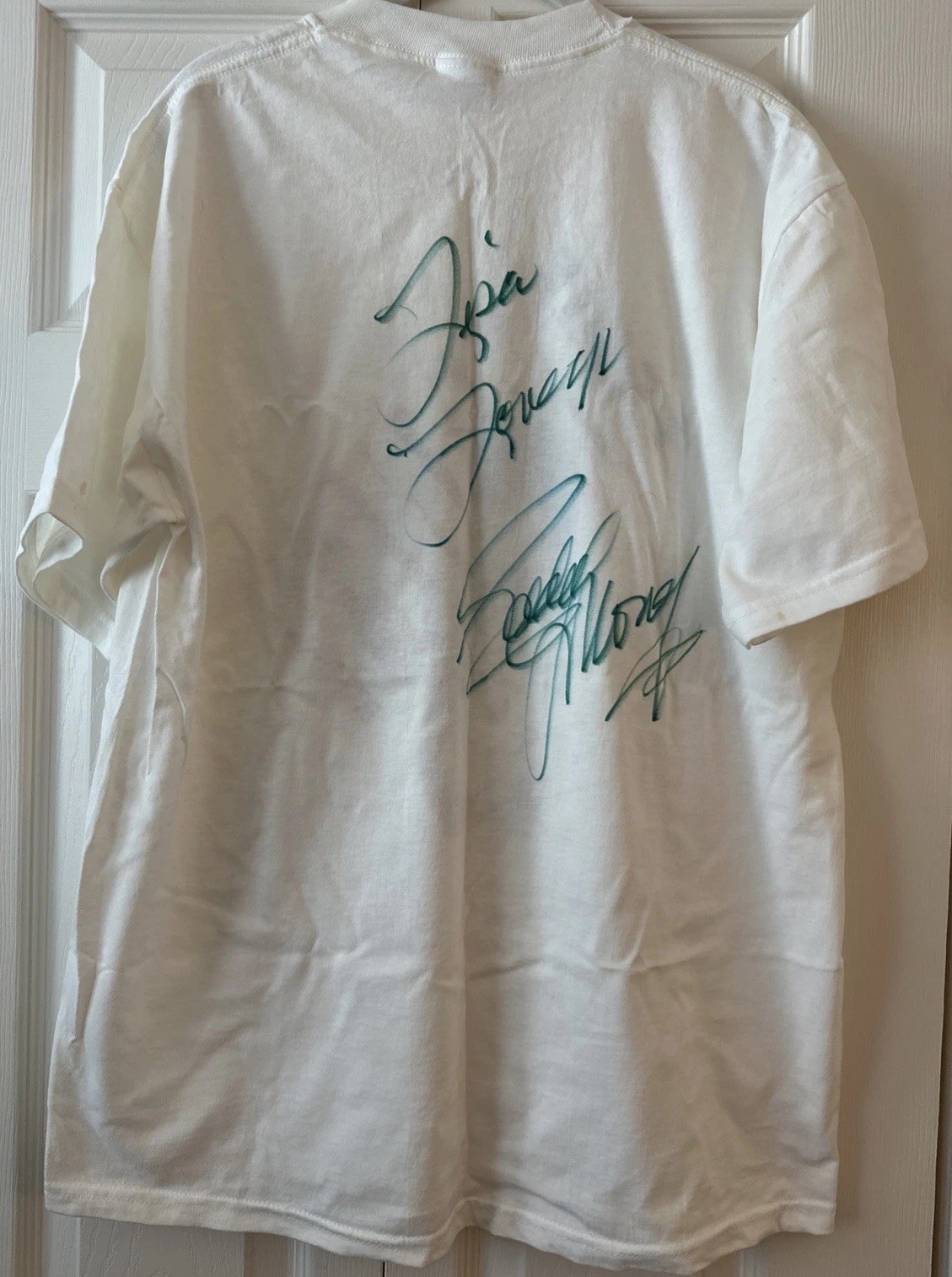 2001 Eddie Money Graphic White Tour Tee Personalized Autographed Back, Size L gallery